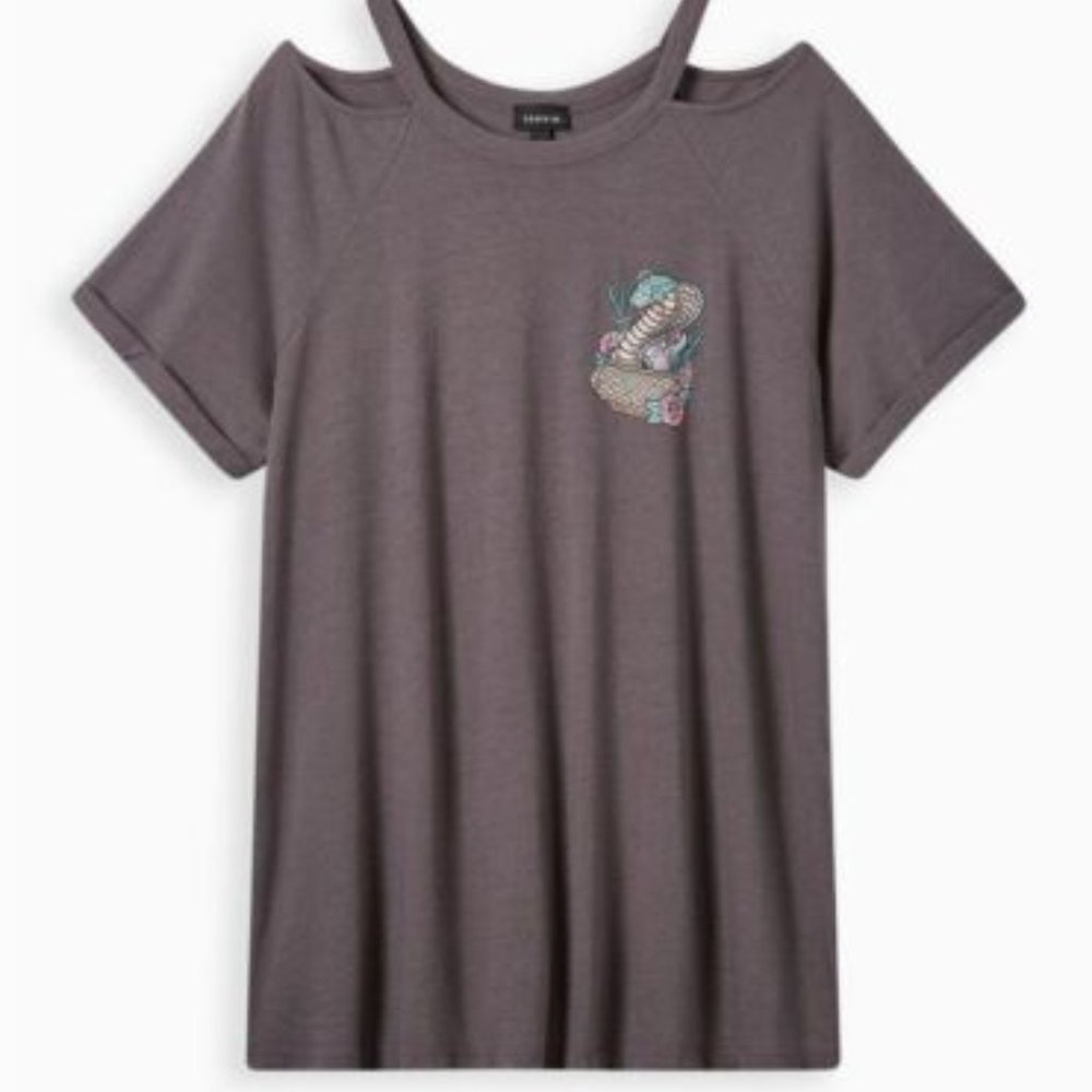 TORRID Graphic Classic Fit Triblend Cold Shoulder Top NWT 3X